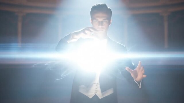 Mystical Magician Conjuring Light - A Captivating Performance.