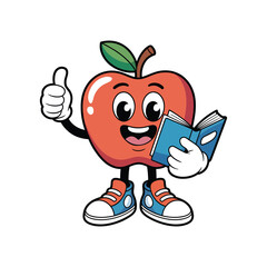 Cheerful Apple Character with Books – Fun Education Illustration
