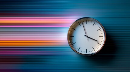 Analog clock on a vibrant blurred line background displaying passing time, concept for deadlines management, schedule planning and swift business operations