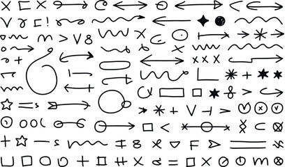 Collection of Hand Drawn Doodle Arrows Symbols and Shapes on White Background