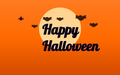 Happy Halloween Greeting Card with Bats and Full Moon Background