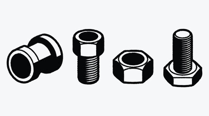 Black and white engineering bolts and nuts for construction work design