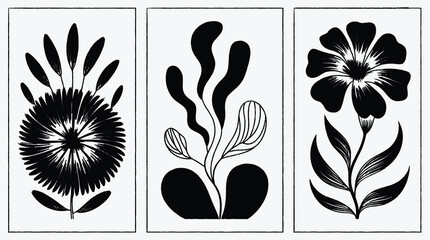Elegant Botanical Art in Black and White Triptych Design Set