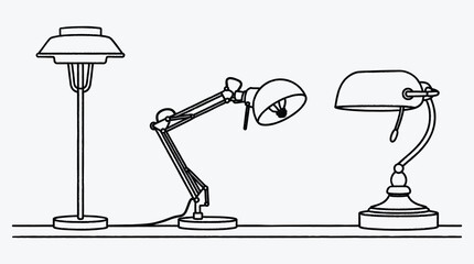 Three different styles of lamps in a minimalist black line drawing