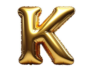 Bright Metallic Gold Foil Balloon Letter K Isolated on White Background
