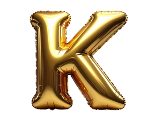 Bright Metallic Gold Foil Balloon Letter K Isolated on White Background