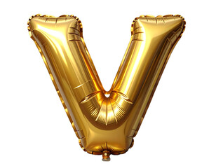 Bright Metallic Gold Foil Balloon Letter V Isolated on White Background