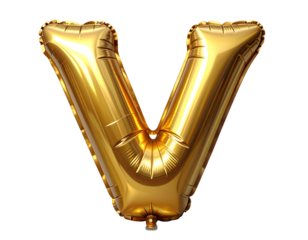 Bright Metallic Gold Foil Balloon Letter V Isolated on White Background