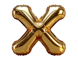 Bright Metallic Gold Foil Balloon Letter X Isolated on White Background
