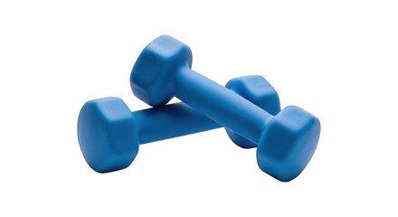 Two small blue dumbbells, stacked slightly, on a black background