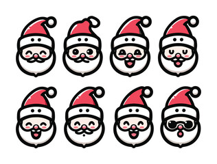 Cute Santa Claus Character Icon Set – Chibi Christmas Vector Pack