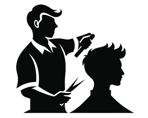 Barber cutting hair silhouette on a white background