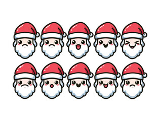 Cute Santa Claus Character Icon Set – Chibi Christmas Vector Pack