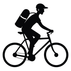 Man on bicycle with backpack delivering goods silhouette