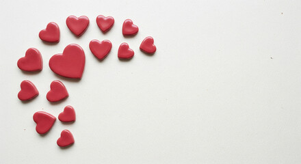 A heart shape made from smaller red hearts on a white background, a perfect minimalist and romantic concept for Valentine's Day or love