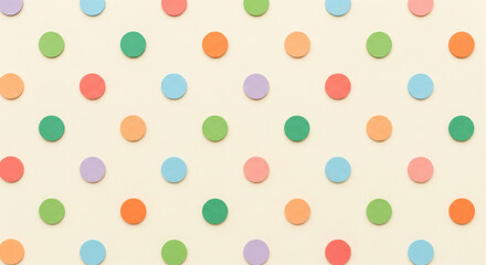 A playful and colorful polka dot pattern on a cream-colored background, a perfect simple and cheerful design for parties, kids, or retro themes