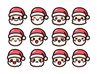 Cute Santa Claus Character Icon Set – Chibi Christmas Vector Pack