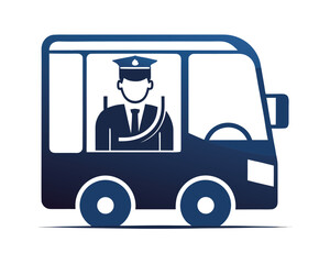 Bus driver operating a vehicle in a clear silhouette on a white background