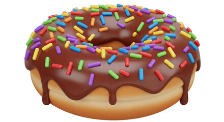 Delicious chocolate frosted donut with vibrant sprinkles on a clean black background