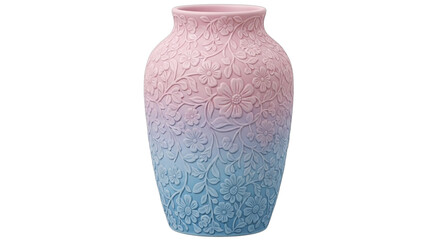 Elegant Ceramic Vase with Floral Relief Pattern in Gradient Pink and Blue Tones