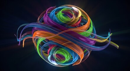 Abstract Colorful Swirling Ribbons Sphere