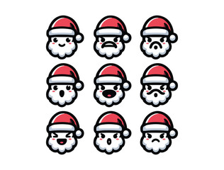 Cute Santa Claus Character Icon Set – Chibi Christmas Vector Pack