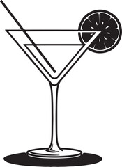 Stylized Silhouette of a Martini Glass with Lime Slice and Straw on White Background cocktail drink also transparent background