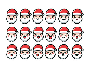 Cute Santa Claus Character Icon Set – Chibi Christmas Vector Pack