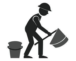 Construction worker mixing concrete silhouette