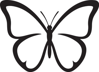 Simple black outline illustration of a butterfly with spread wings insect nature also transparent background
