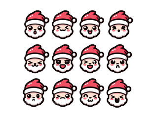Cute Santa Claus Character Icon Set – Chibi Christmas Vector Pack