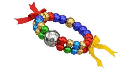 Festive Rainbow Colored Sphere Garland with Ribbons on Black Background a Joyful Celebration