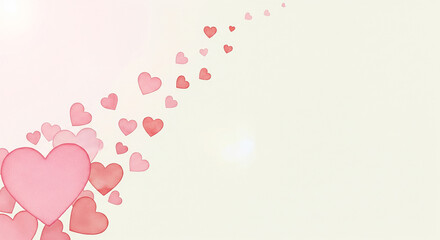 A beautiful and romantic background with a trail of watercolor pink hearts, a perfect design for Valentine's Day, weddings, or love letters