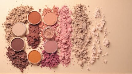 Eye shadow palette with various colors and textures for makeup.