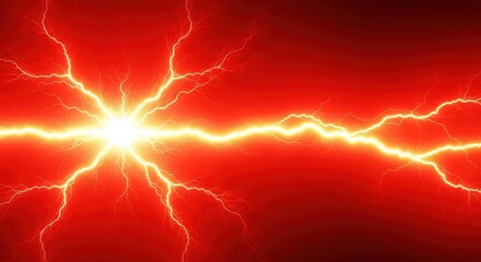 Intense bright yellow lightning bolt crackling across a vibrant fiery red background