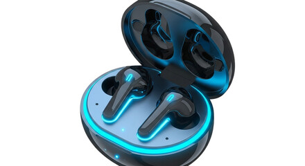 Sleek Wireless Earbuds with Charging Case and Blue Neon Light Accent for Modern Lifestyle