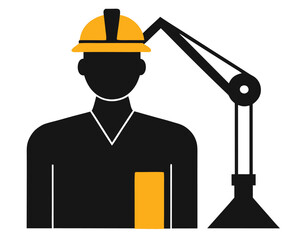 Crane operator working on construction site silhouette
