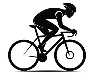 Dynamic cyclist racing silhouette in motion on a clean white background