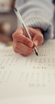 Small business, hands and writing on calendar for planning, schedule appointment and reminder. Person, entrepreneur and circle date in startup for time management, important day and deadline agenda