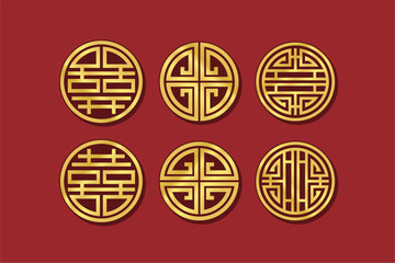 Chinese good luck symbols Fu Lu Shou Xi Chinese character gold vector image, Good Fortune, Longevity, Wealth, double happiness symbol.