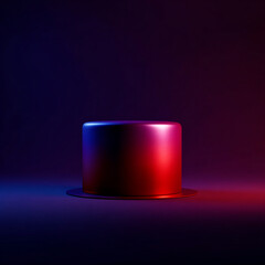 Red button isolated on gradient background, neon light, 3d.