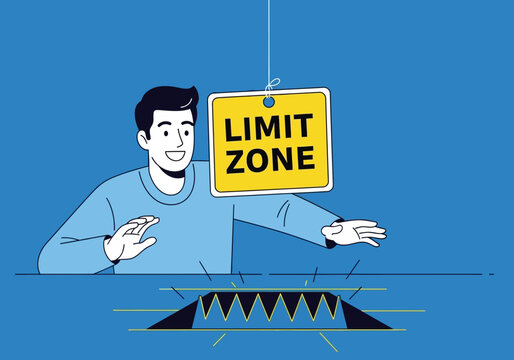 Man Approaching Limit Zone Trap, Danger Ahead, Cautionary Tale.