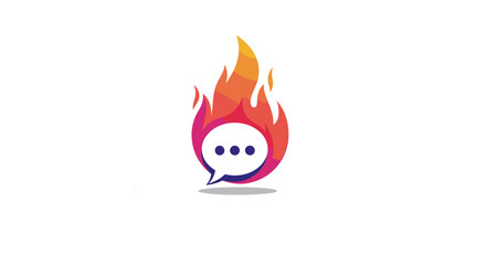 A vibrant gradient speech bubble engulfed in flames symbolizing passionate communication and heated discussions.