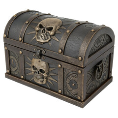 Antique pirate treasure chest with skull decorations, isolated on transparent background