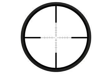 Sniper scope view with black crosshairs and measurement marks isolated on a transparent background