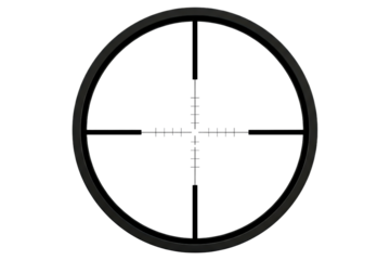 Sniper scope view with black crosshairs and measurement marks isolated on a transparent background
