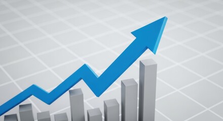 Blue Arrow Indicates Upward Trend on a Bar Graph Representing Growth