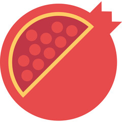Flat Design Icon of a Ripe Pomegranate Fruit in Vibrant Red and Yellow Colors with Visible Seeds on a Transparent Background