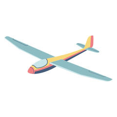 Colorful glider airplane flying high in sky, suitable for aviation, sport, freedom, and travel-related creative design concepts.
