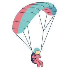 Colorful parachute with person flying down, symbolizing freedom, adventure, sport, and sky activities in minimal vector design.
